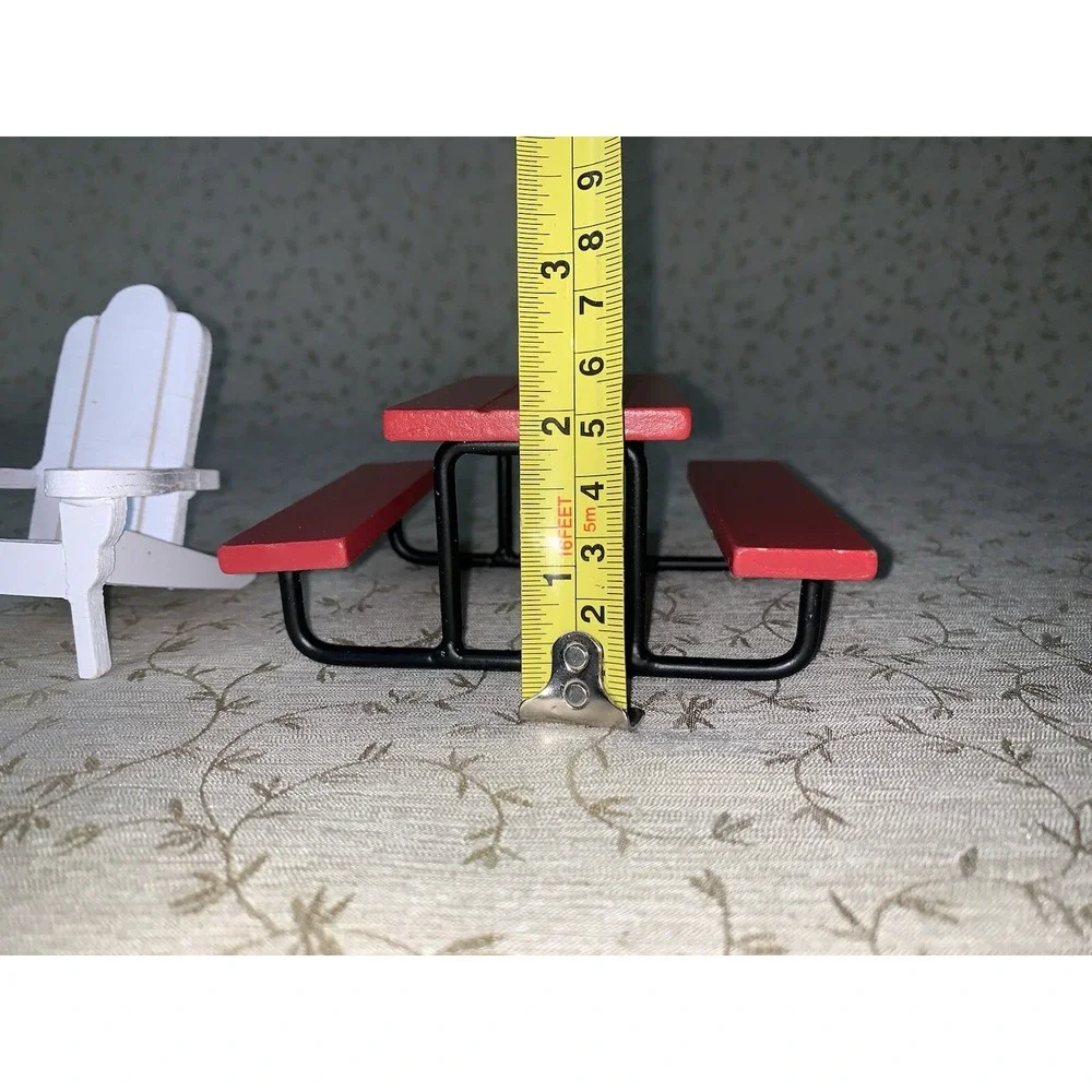 Dollhouse Picnic Furniture Outdoor Red Wood Picnic Table, Adironback Wood Chair
